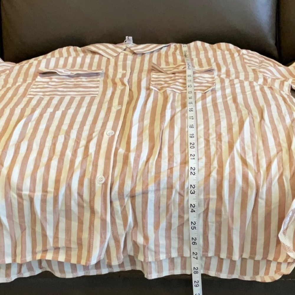 OMSJ Women's Striped Button Down Shirts brown - Picture 6 of 8